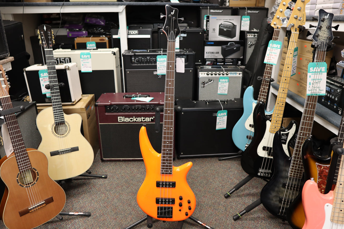 Jackson X Series Spectra Bass SBX IV, Laurel Fingerboard, Neon Orange