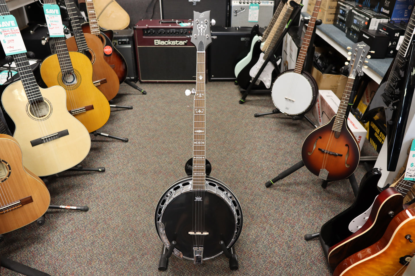 Ortega Guitars OBJ650-SBK Raven Series 5-String Banjo Mahogany Black