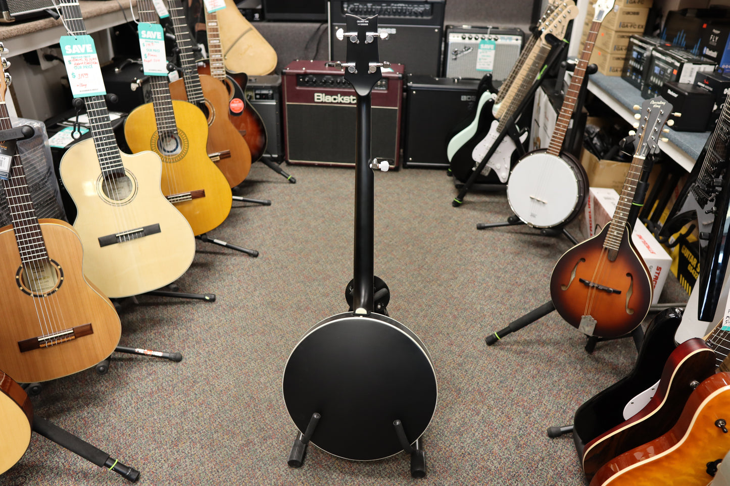 Ortega Guitars OBJ650-SBK Raven Series 5-String Banjo Mahogany Black