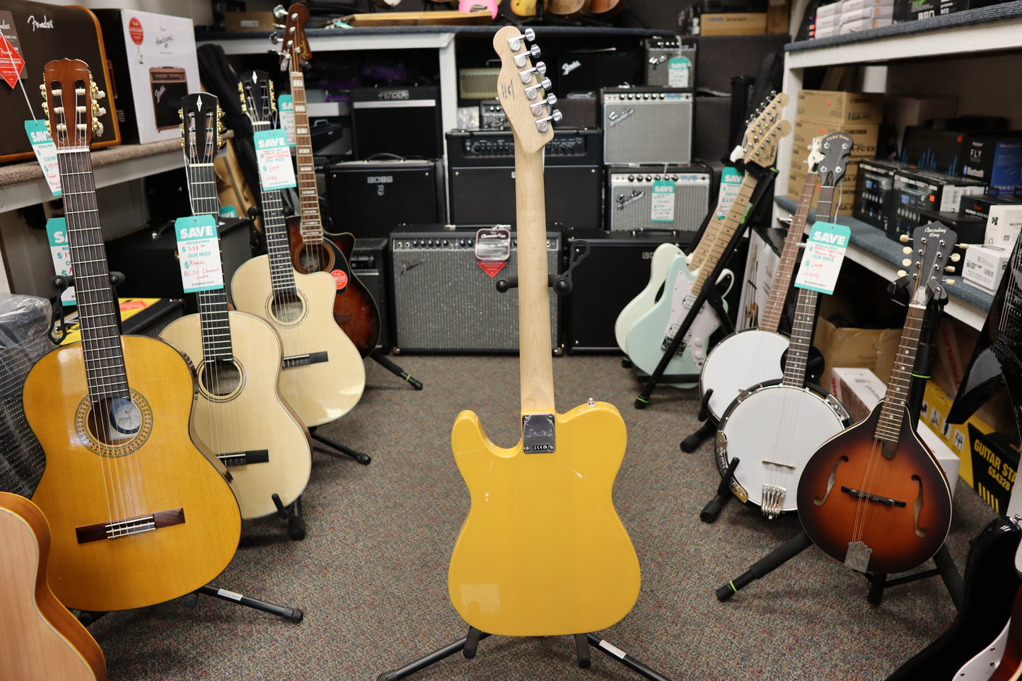 Squier Sonic® Telecaster®, Maple Fingerboard, Black Pickguard, Butterscotch Blonde