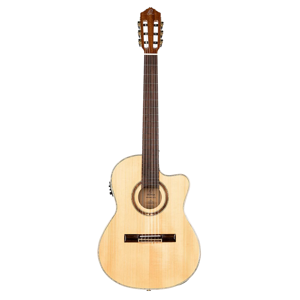 Ortega RCE138-T4 Performer Series Solid Top Thinline Crossover Acoustic-Electric Nylon Classical Guitar w/Bag, Right Handed