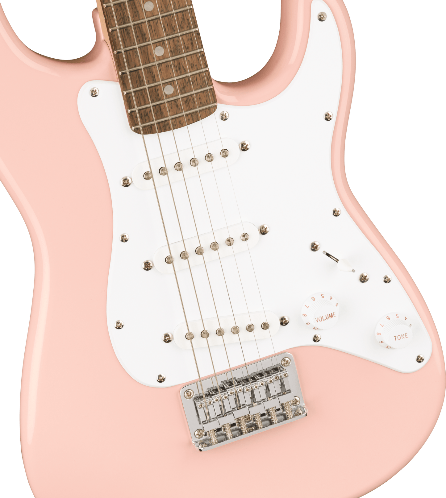 Squier Mini Stratocaster®, Laurel Fingerboard, White Pickguard, Shell Pink