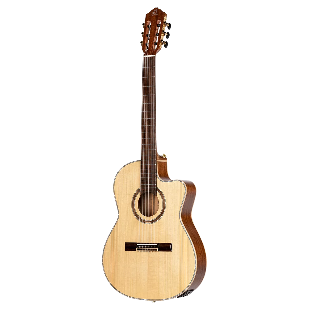 Ortega RCE138-T4 Performer Series Solid Top Thinline Crossover Acoustic-Electric Nylon Classical Guitar w/Bag, Right Handed