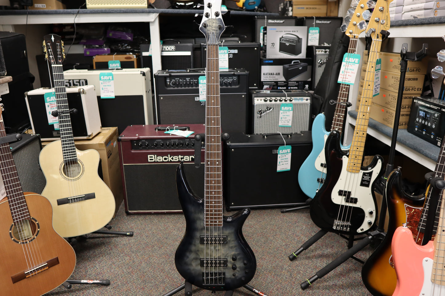 Jackson  X Series Spectra Bass SBXQ V, Laurel Fingerboard, Transparent Black Burst