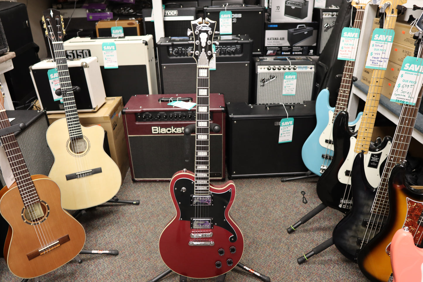 D'Angelico Premier Atlantic Electric Guitar - Oxblood with Stopbar Tailpiece