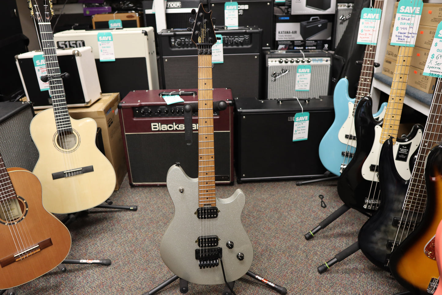 EVH Wolfgang® WG Standard, Baked Maple Fingerboard, Silver Sparkle