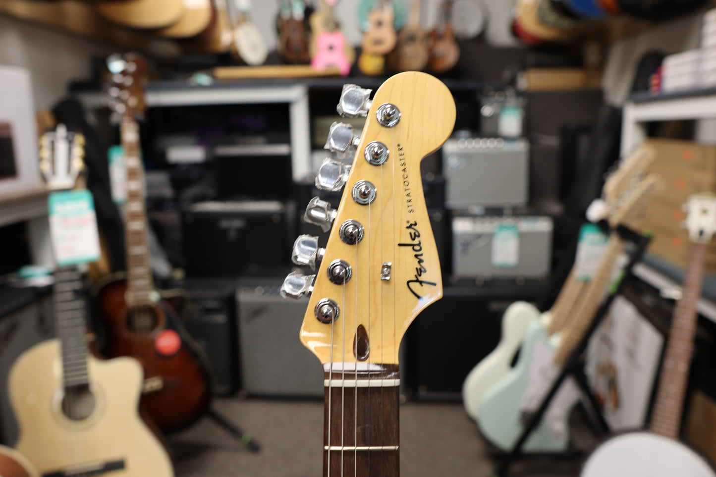 Fender Standard Stratocaster®, Laurel Fingerboard, White Pickguard, 3-Color Sunburst