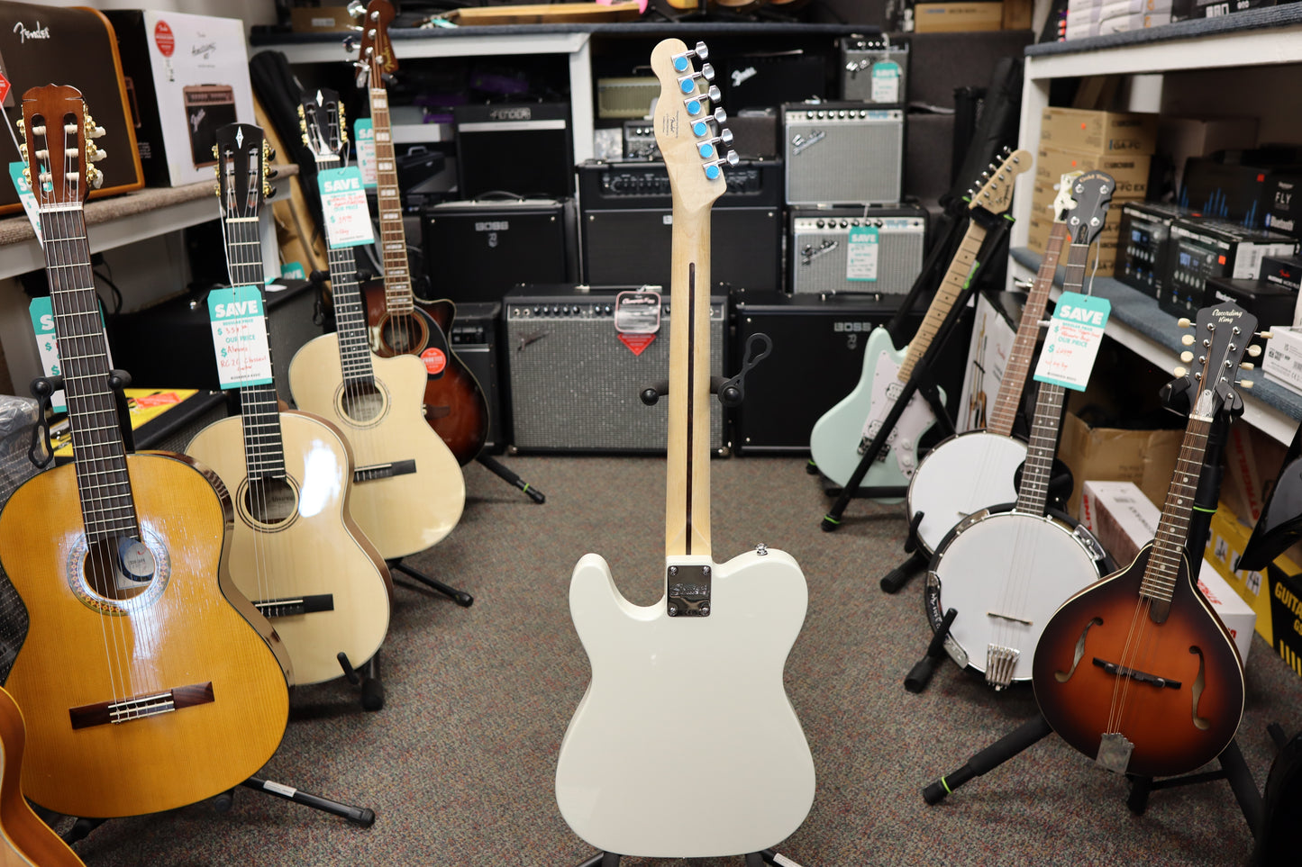 Squier Sonic® Esquire® H, Maple Fingerboard, Black Pickguard, Arctic White