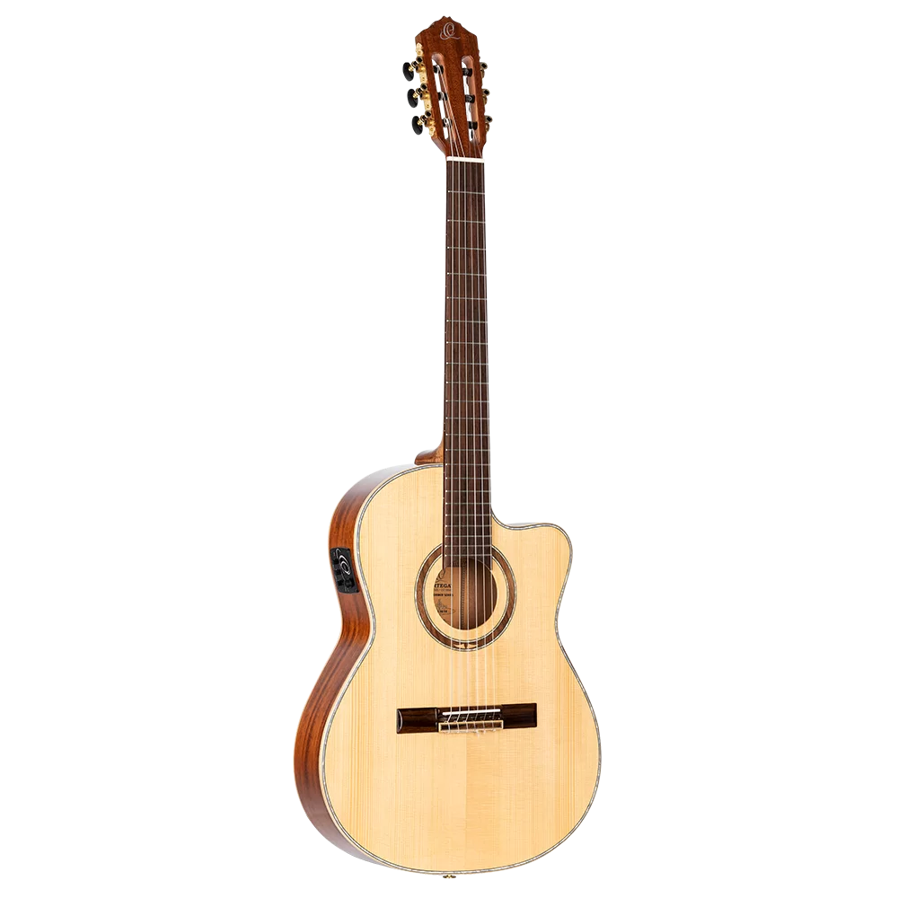 Ortega RCE138-T4 Performer Series Solid Top Thinline Crossover Acoustic-Electric Nylon Classical Guitar w/Bag, Right Handed