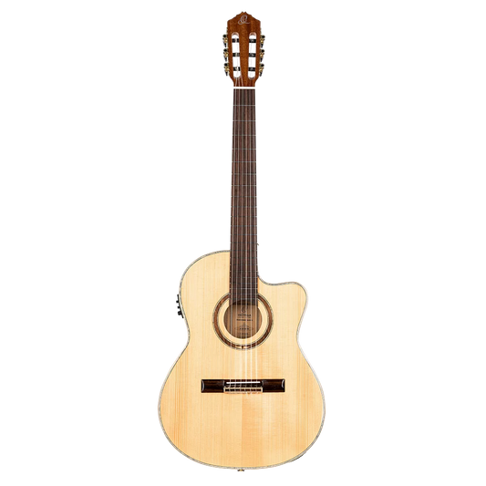 Ortega RCE138-T4 Performer Series Solid Top Thinline Crossover Acoustic-Electric Nylon Classical Guitar w/Bag, Right Handed